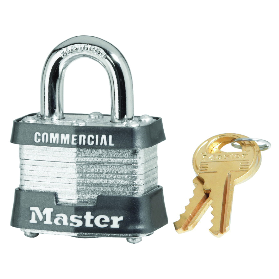 Master Lock 3KA 0356 Padlock, 1-9/16 in W Body, Key No: 356, Keyed Alike Key, Open Shackle, 9/32 in Dia Shackle