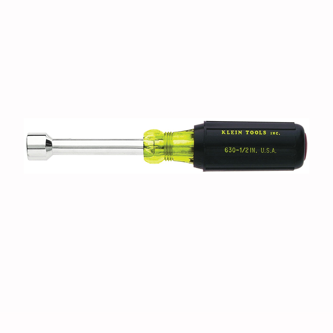 Klein Tools 630-1/2 Nut Driver, 1/2 in Drive, 7-5/16 in OAL, Cushion-Grip Handle, Black/Yellow Handle, 3 in L Shank