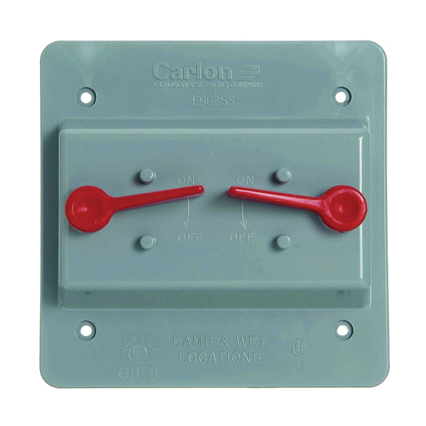 Carlon E9G2SSNR Cover, 4-55/64 in L, 4-55/64 in W, Square, 2-Gang, Polycarbonate, Gray