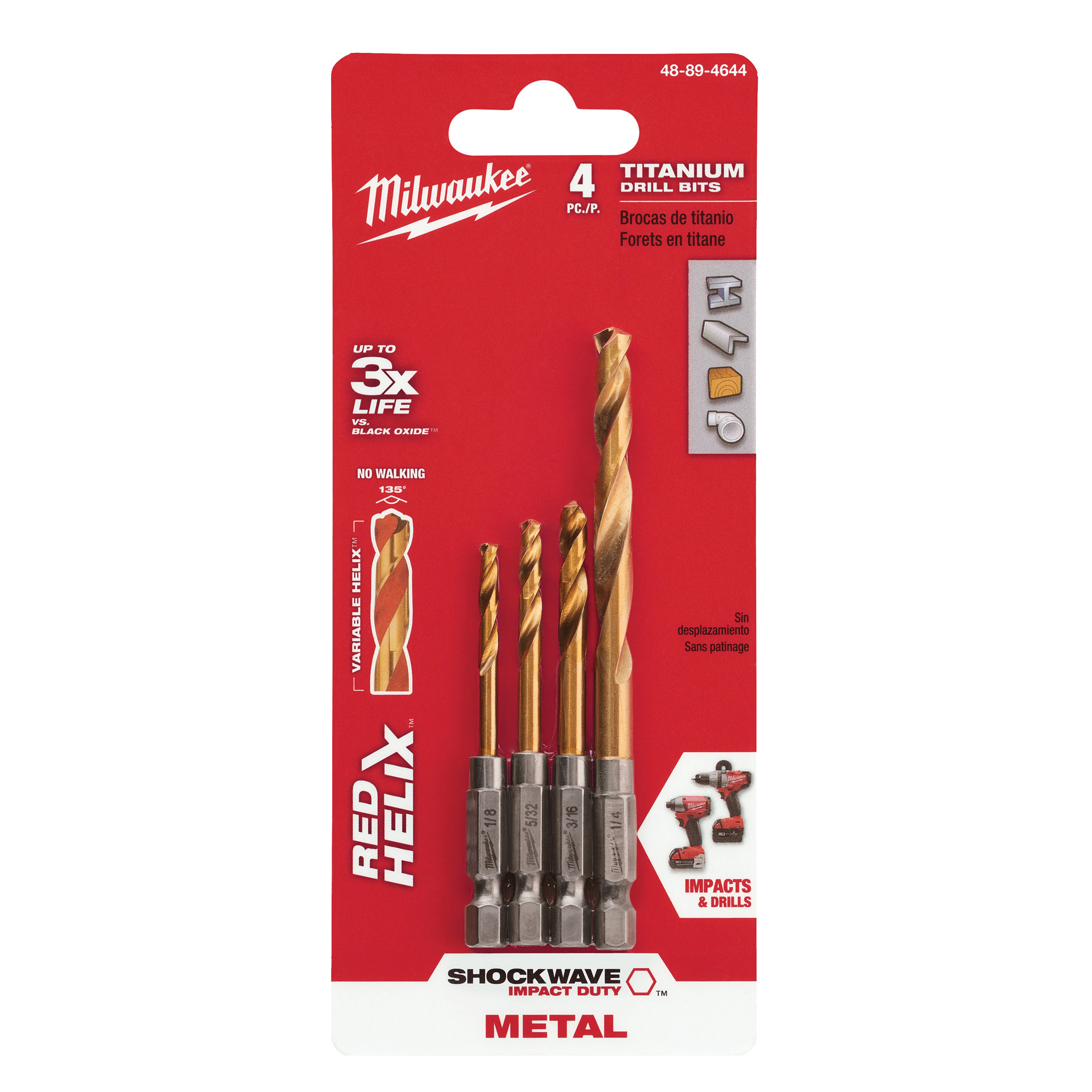 Milwaukee 48-89-4644 Drill Bit Set, 4-Piece, Titanium