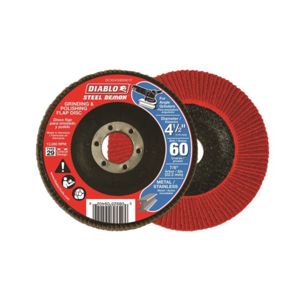 Diablo Steel Demon DCX045060N01F Flap Disc, 4-1/2 in Dia, 7/8 in Arbor, 60 Grit, Coarse, Zirconium Abrasive