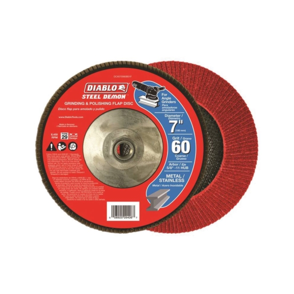 Diablo Steel Demon DCX070060B01F Flap Disc, 7 in Dia, 5/8-11 Arbor, 60 Grit, Coarse, Zirconium Abrasive
