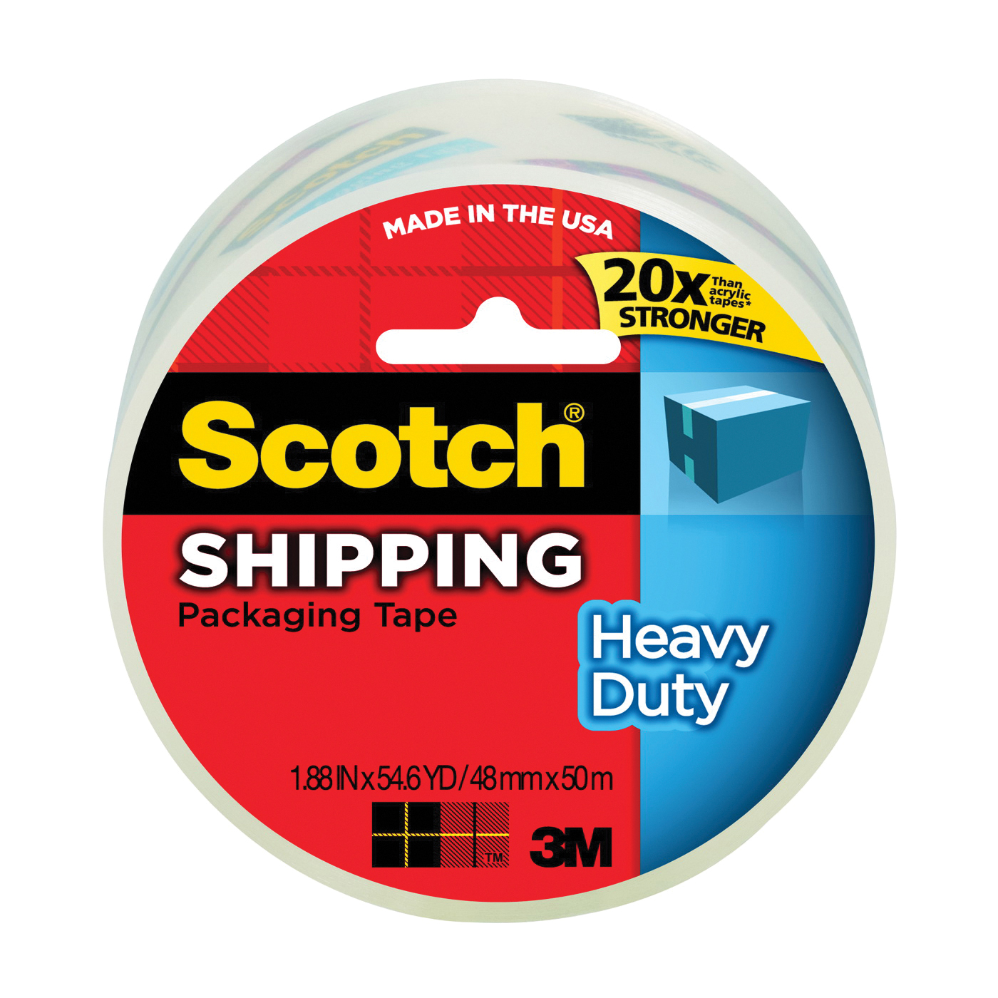 Scotch 3850 Series Packaging Tape, 54.6 yd L, Clear, 1.88 in W, 3.1 mil, Polypropylene Backing