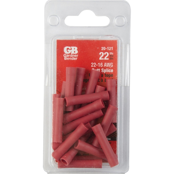 Gardner Bender 20-121 Insulated Butt Splice Connector, 600 V, 22 to 18 AWG Wire, Red