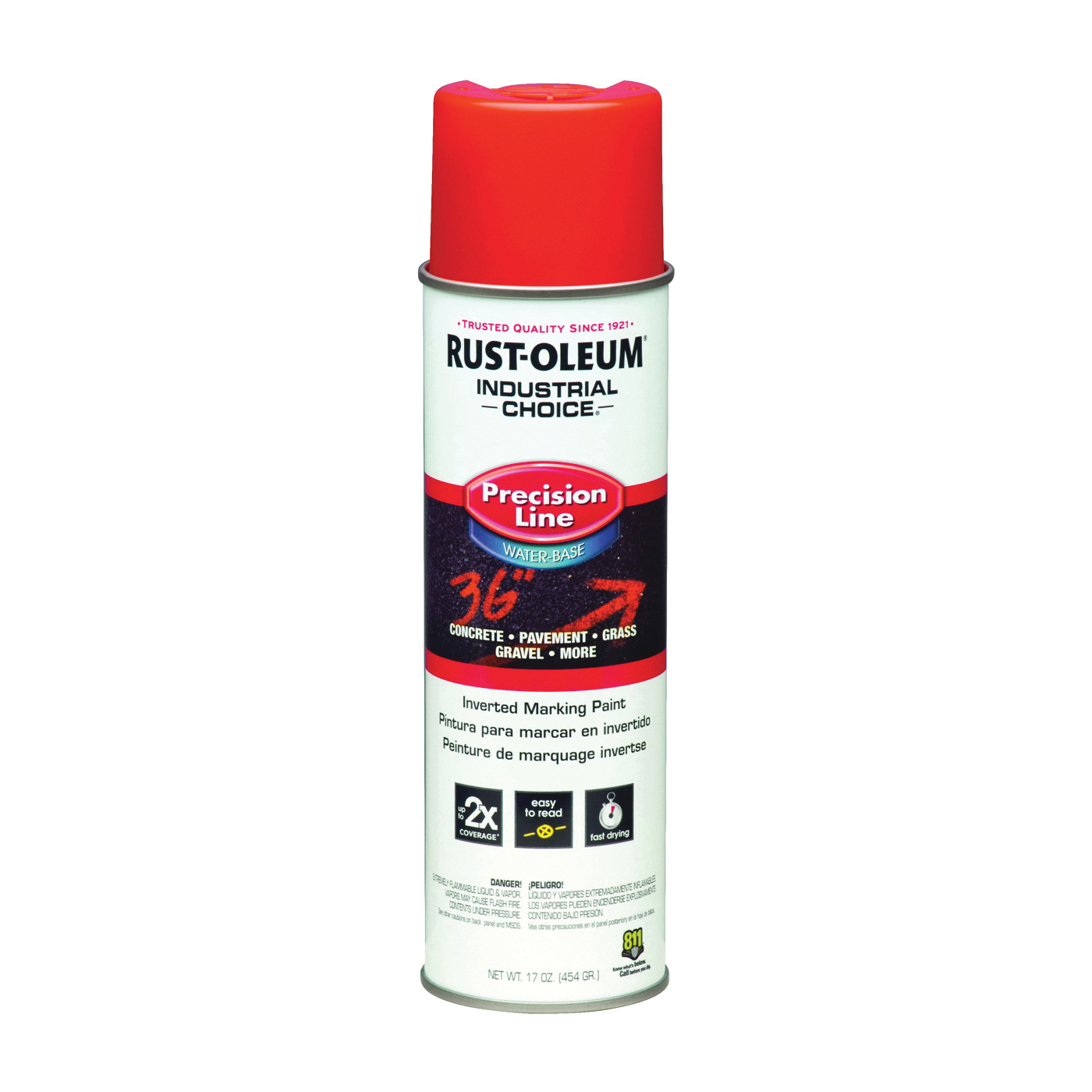 Rust-Oleum 1862838 Inverted Marking Spray Paint, Fluorescent Red, 17 oz, Can