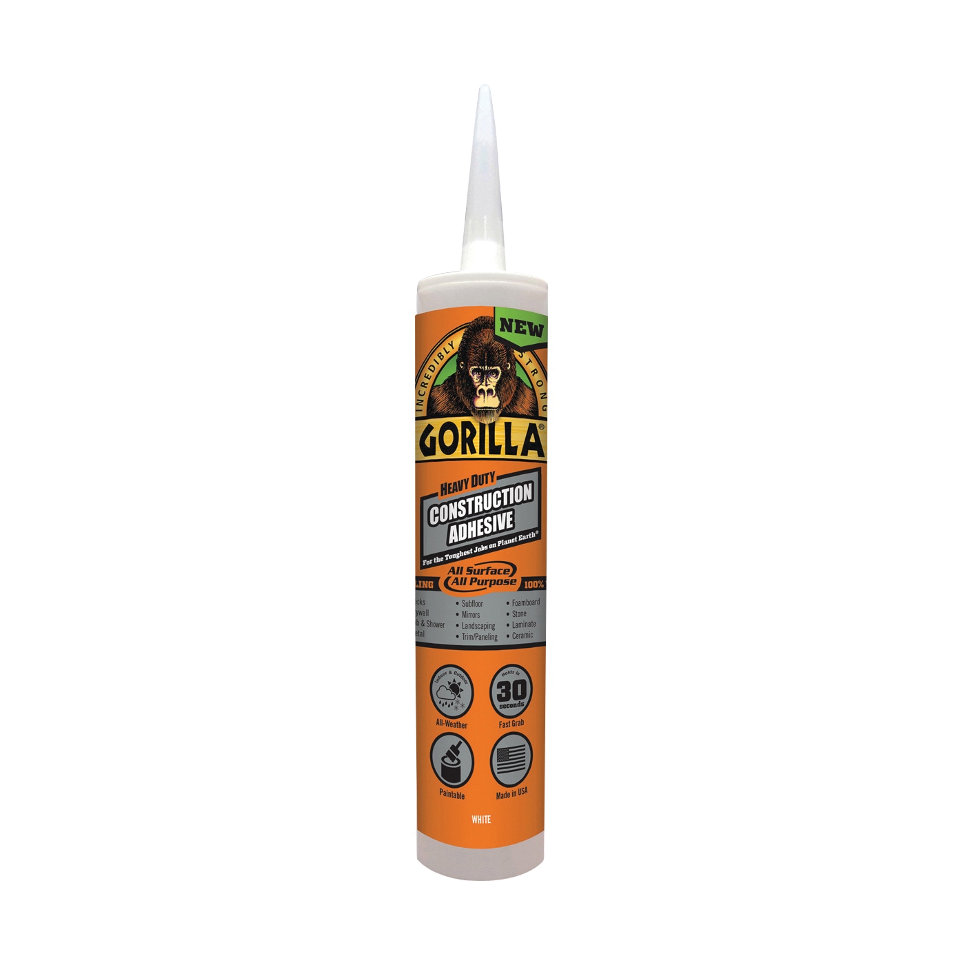 Gorilla 8010003 Construction Adhesive, White, 9 oz, Cartridge