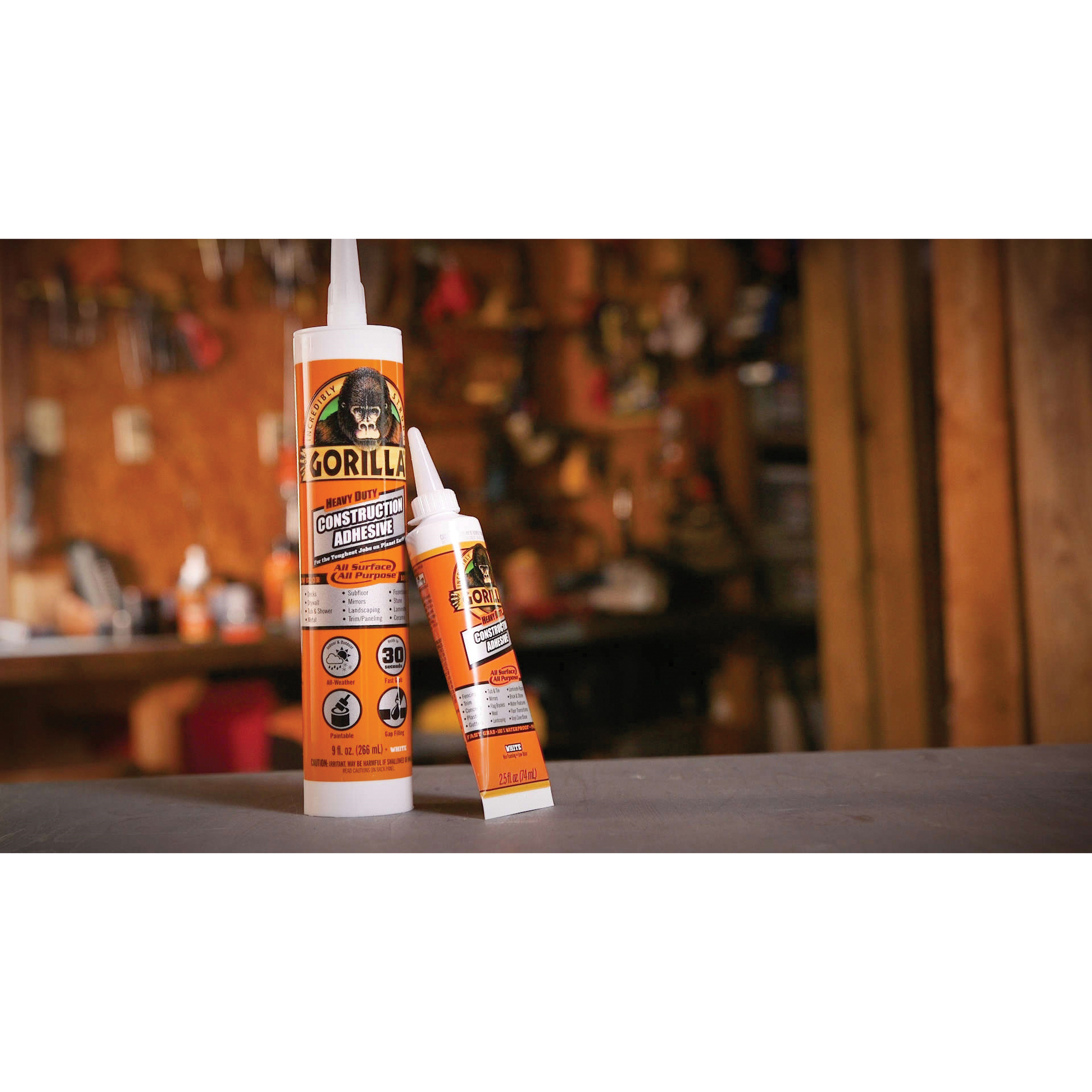Gorilla 8010003 Construction Adhesive, White, 9 oz, Cartridge