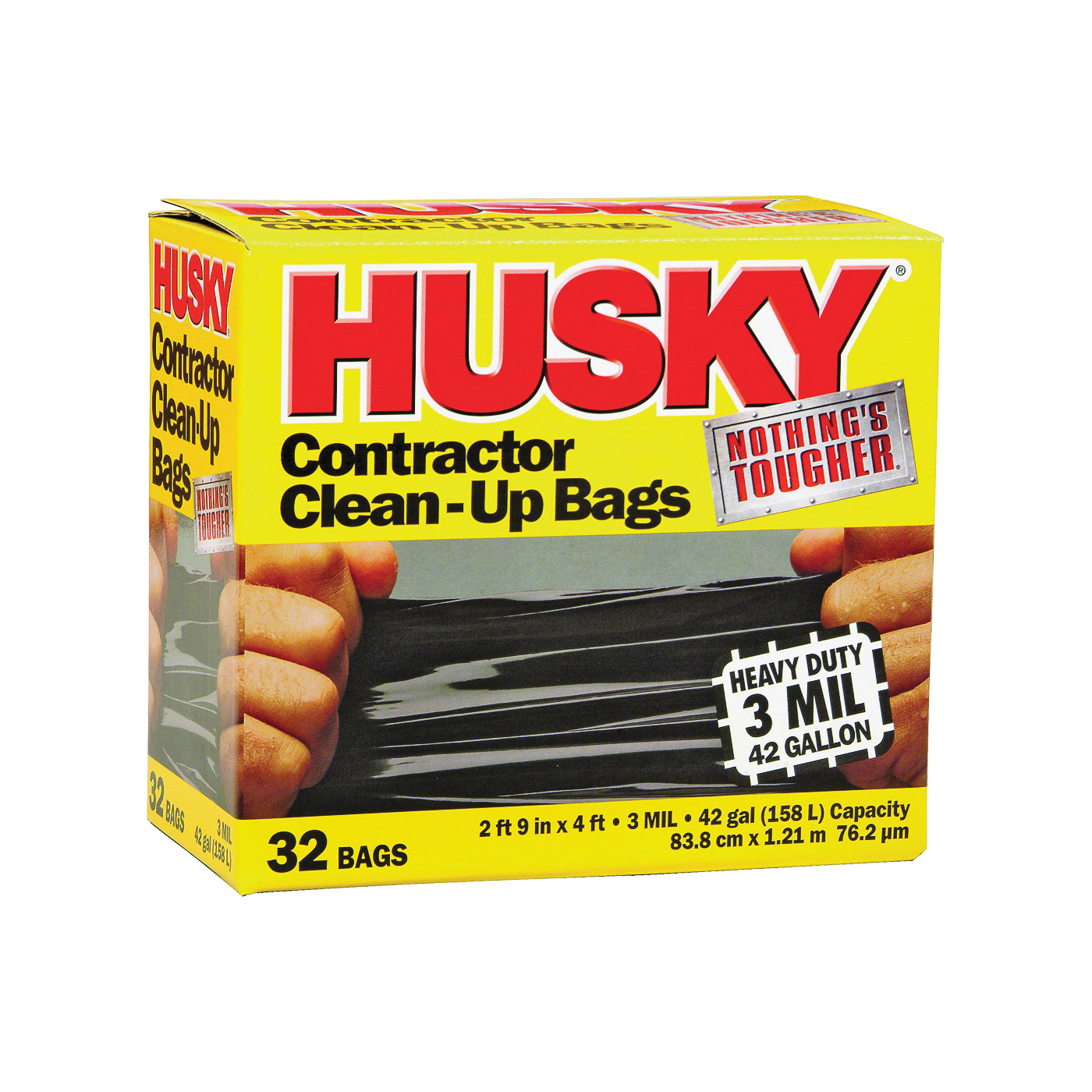 Husky HK42WC032B Contractor Clean-Up Bag, 42 gal, Black, Polyethylene