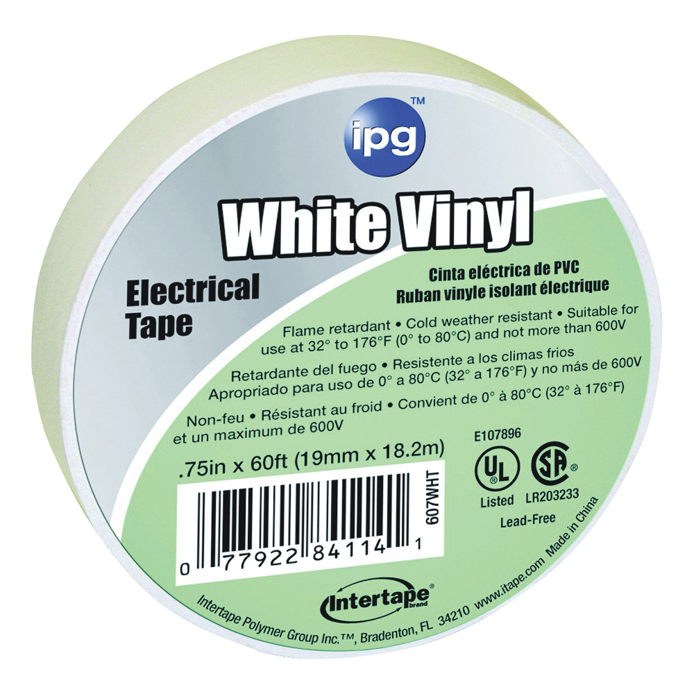 IPG 85828 Electrical Tape, 60 ft L, 3/4 in W, PVC Backing, White