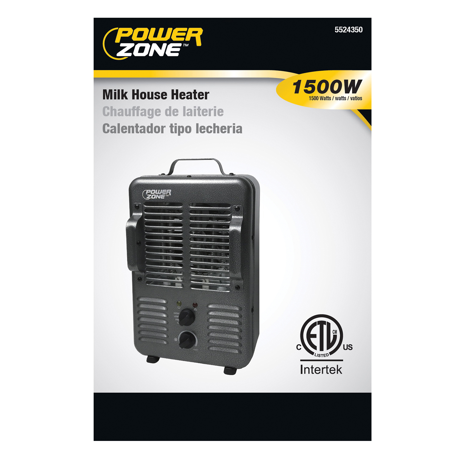 PowerZone BNS-15U3 Deluxe Portable Utility Heater, 12.5 A, 120 V, 1300, 1500 W, 2-Heating Stage, Gray