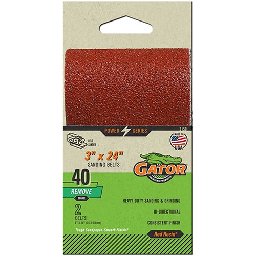 Gator 3158 Sanding Belt, 3 in W, 24 in L, Aluminum Oxide Abrasive, 40 Grit, Extra Coarse