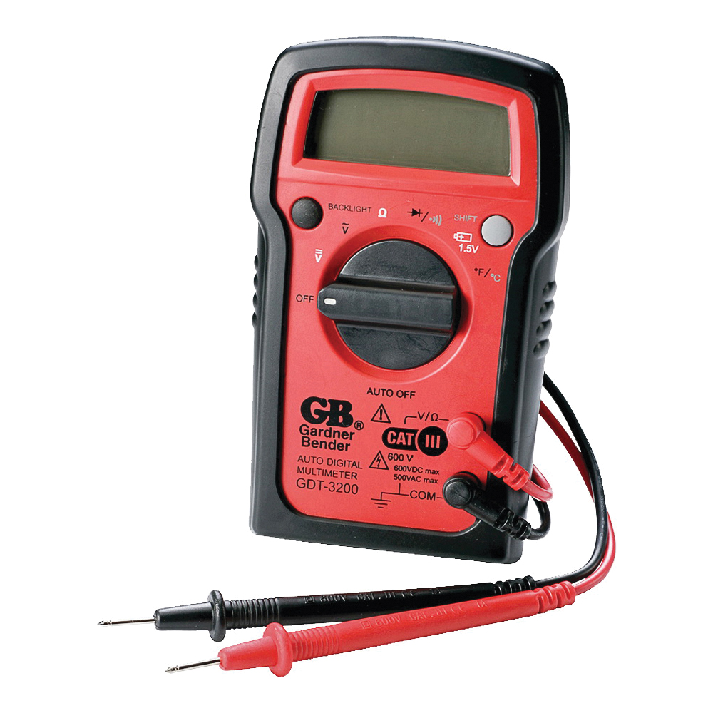 Gardner Bender GDT-3200 Multimeter, 500 VAC, 600 VDC, 20 MOhm, Digital, LCD Display, Red