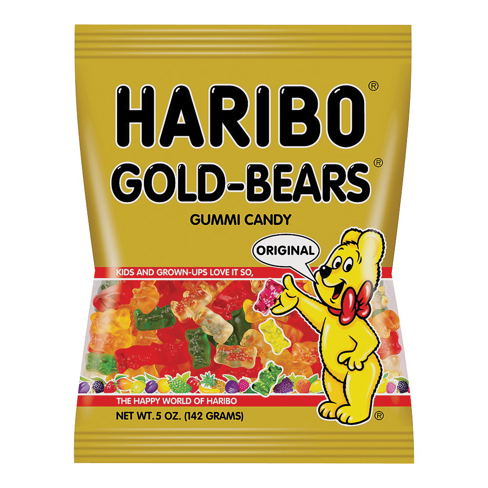 Haribo HGB12 Gummy Bear Shape Jelly Candy, Assorted Fruits, 5 oz Bag