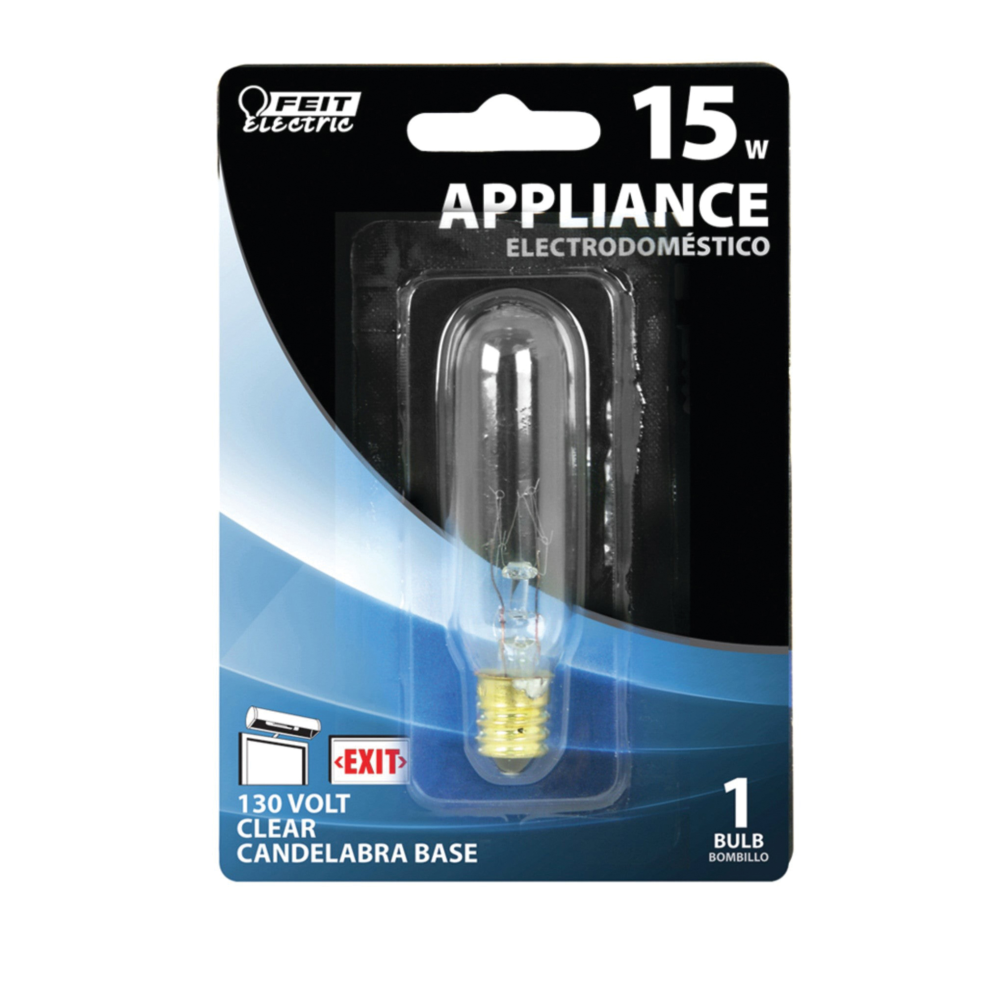 Feit Electric BP15T6-130 Incandescent Bulb, 15 W, T6 Lamp, E12 Candelabra Lamp Base, 80 Lumens, 2700 K Color Temp