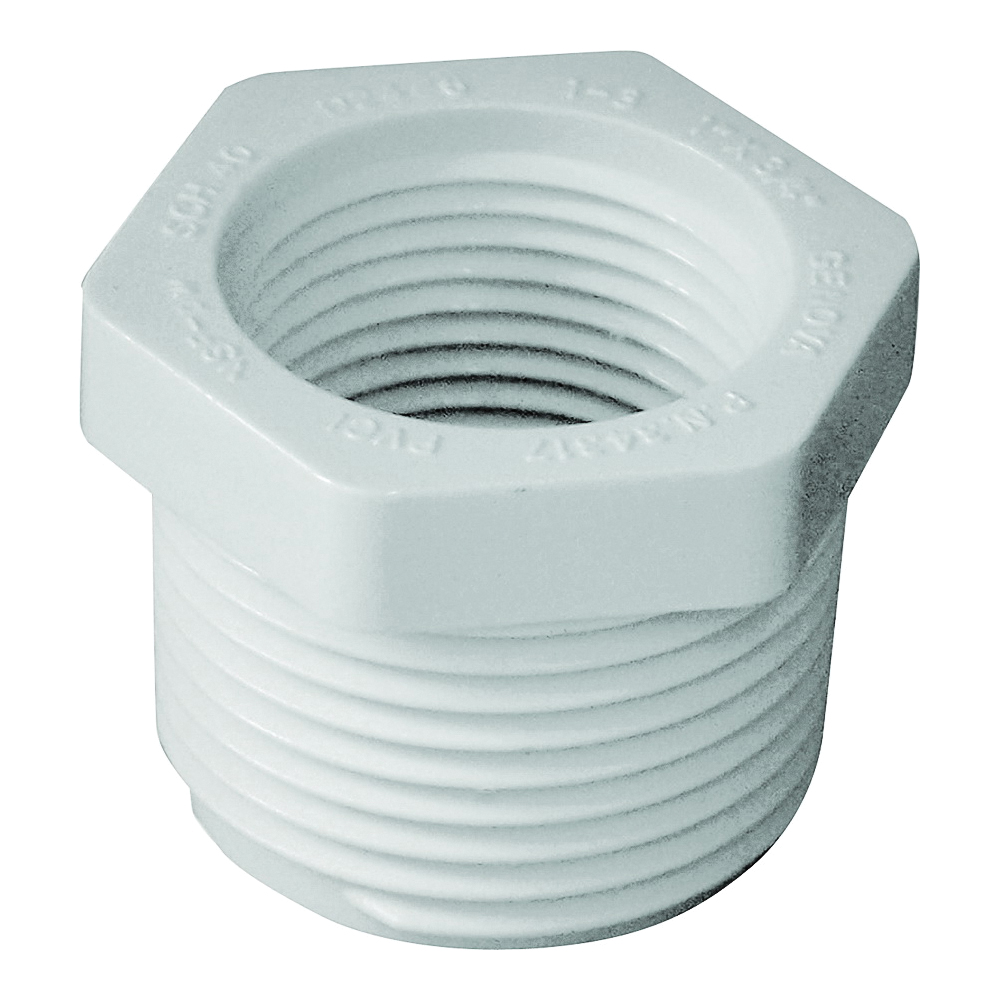 Genova 300 Series 34317 Reducing Bushing, 1 x 3/4 in, MIP x FIP, PVC, White, SCH 40 Schedule