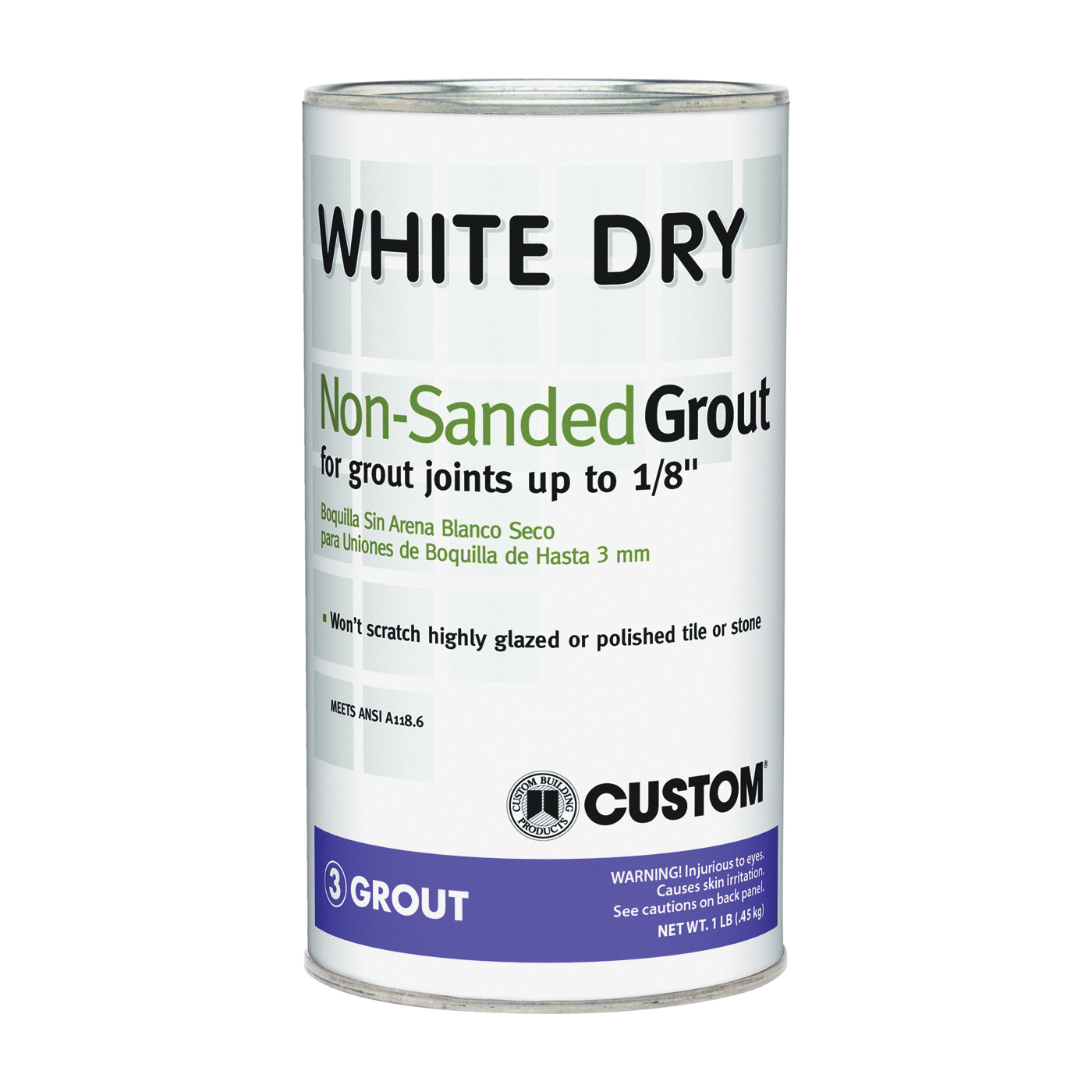 Custom WDG1-6 Polymer Modified Grout, White, 1 lb Can