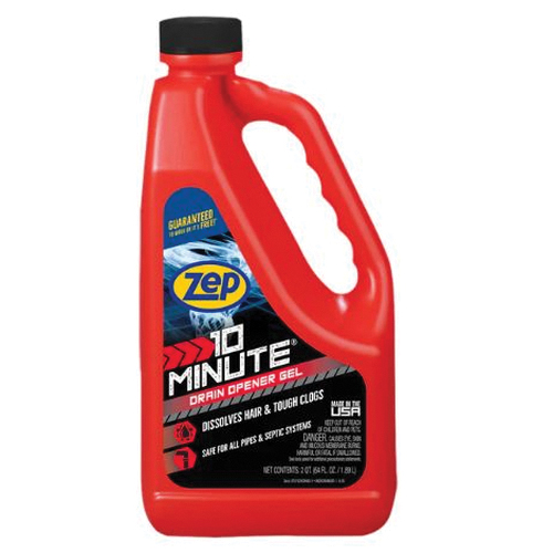 Zep ZHCR64NG6 Clog Remover, Liquid, Light Yellow, Slight Chlorine, 64 oz Bottle