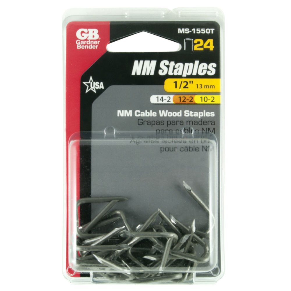 Gardner Bender MS-1550T Cable Staple, 1/2 in W Crown, 1-1/8 in L Leg, Metal, Graphite