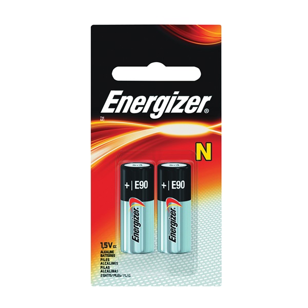Energizer E90 Series E90BP-2 Battery, 1.5 V Battery, 1 Ah, Alkaline, Manganese Dioxide, Zinc