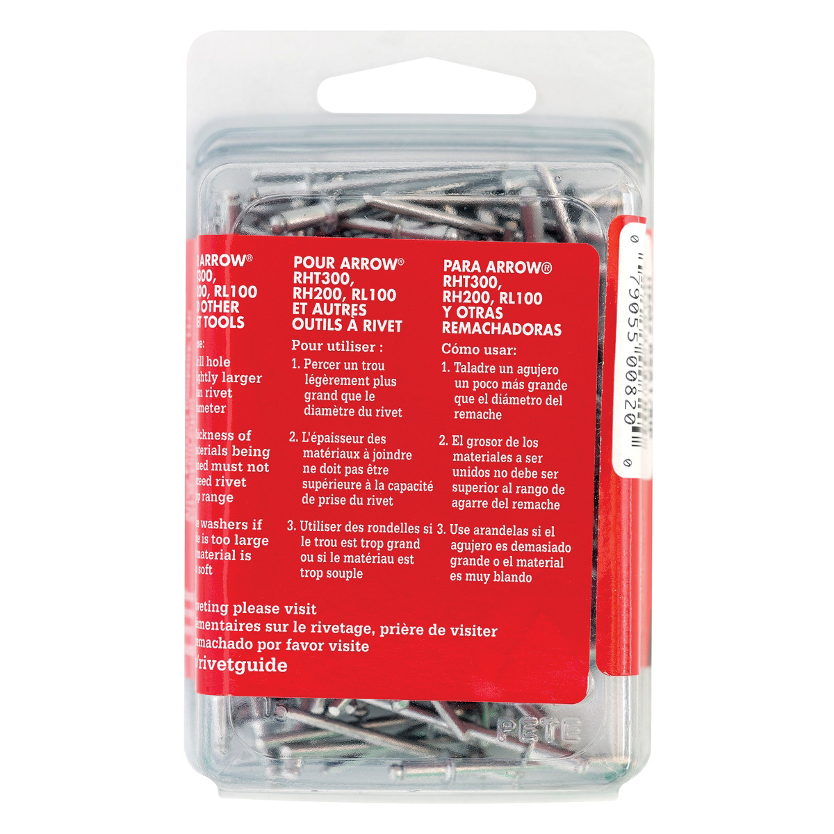 Arrow RSA1/8IP Pop Rivet, Short, 1/8 in Grip, 1/8 in L, Aluminum, Silver, 100/PK