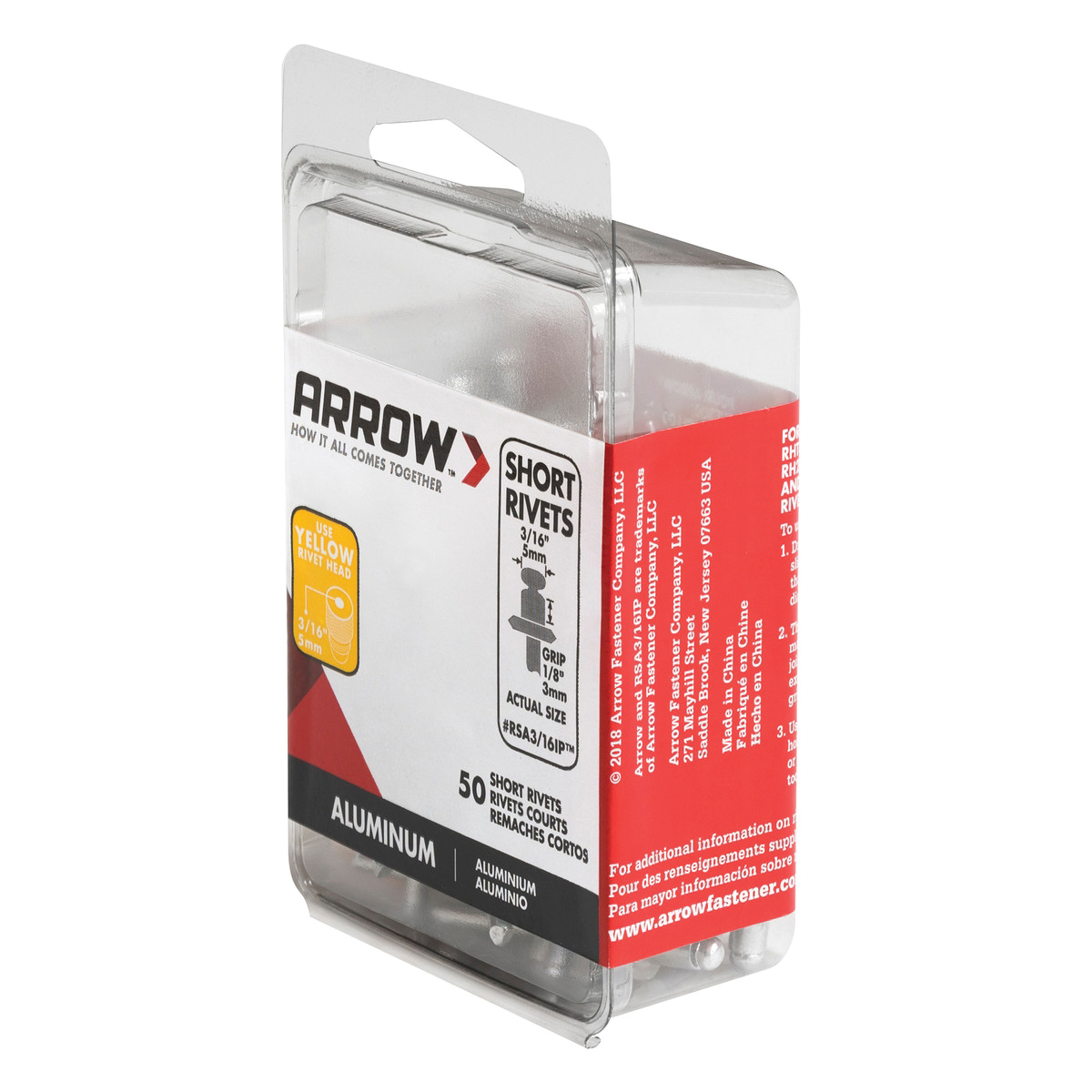 Arrow RSA3/16IP Pop Rivet, Short, 1/8 in Grip, 1/8 in L, Aluminum, Gray, 50/PK