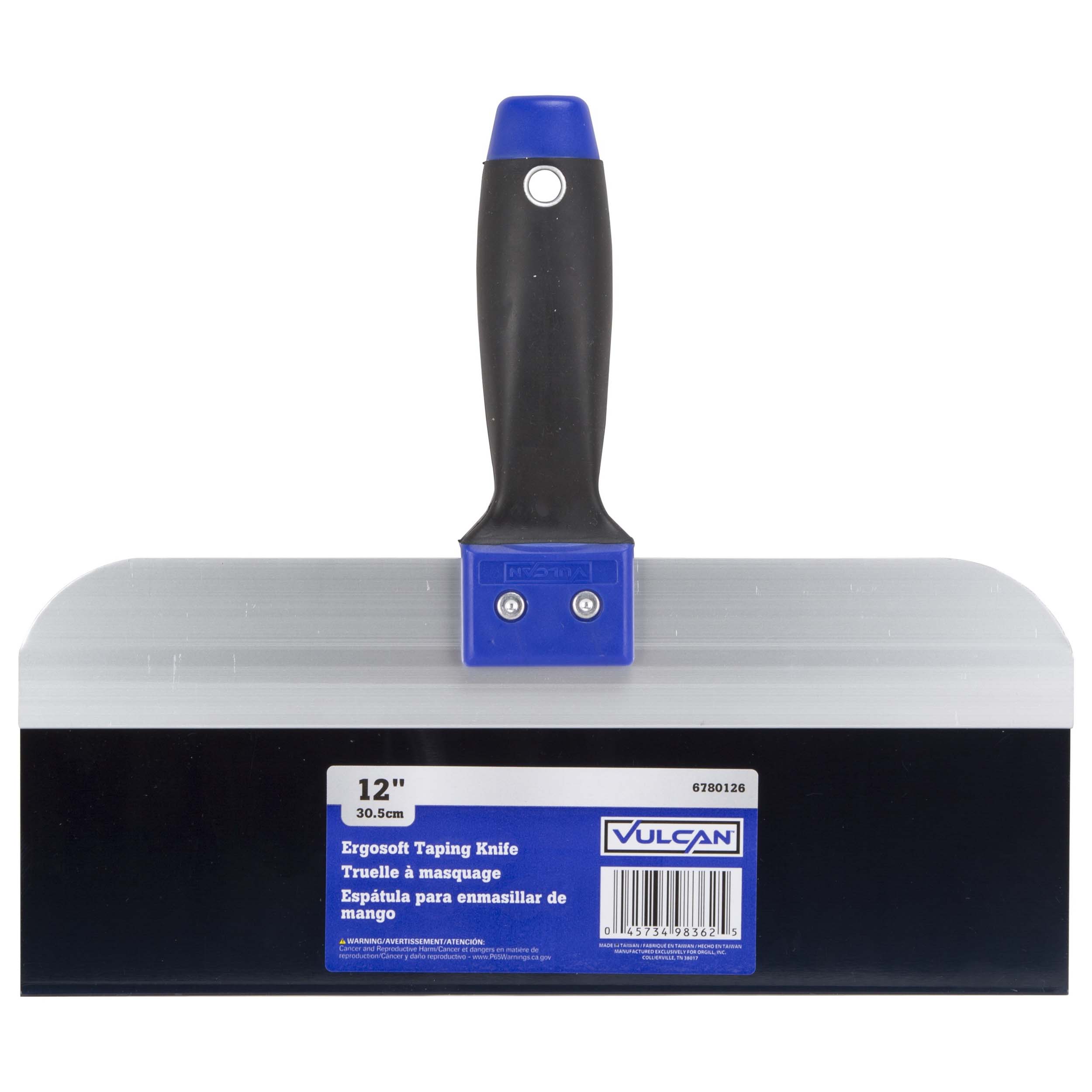 Vulcan 360233L Knife, 3-1/8 in W Blade, 12 in L Blade, Steel Blade, Taping Knife Blade, Ergo Soft Handle