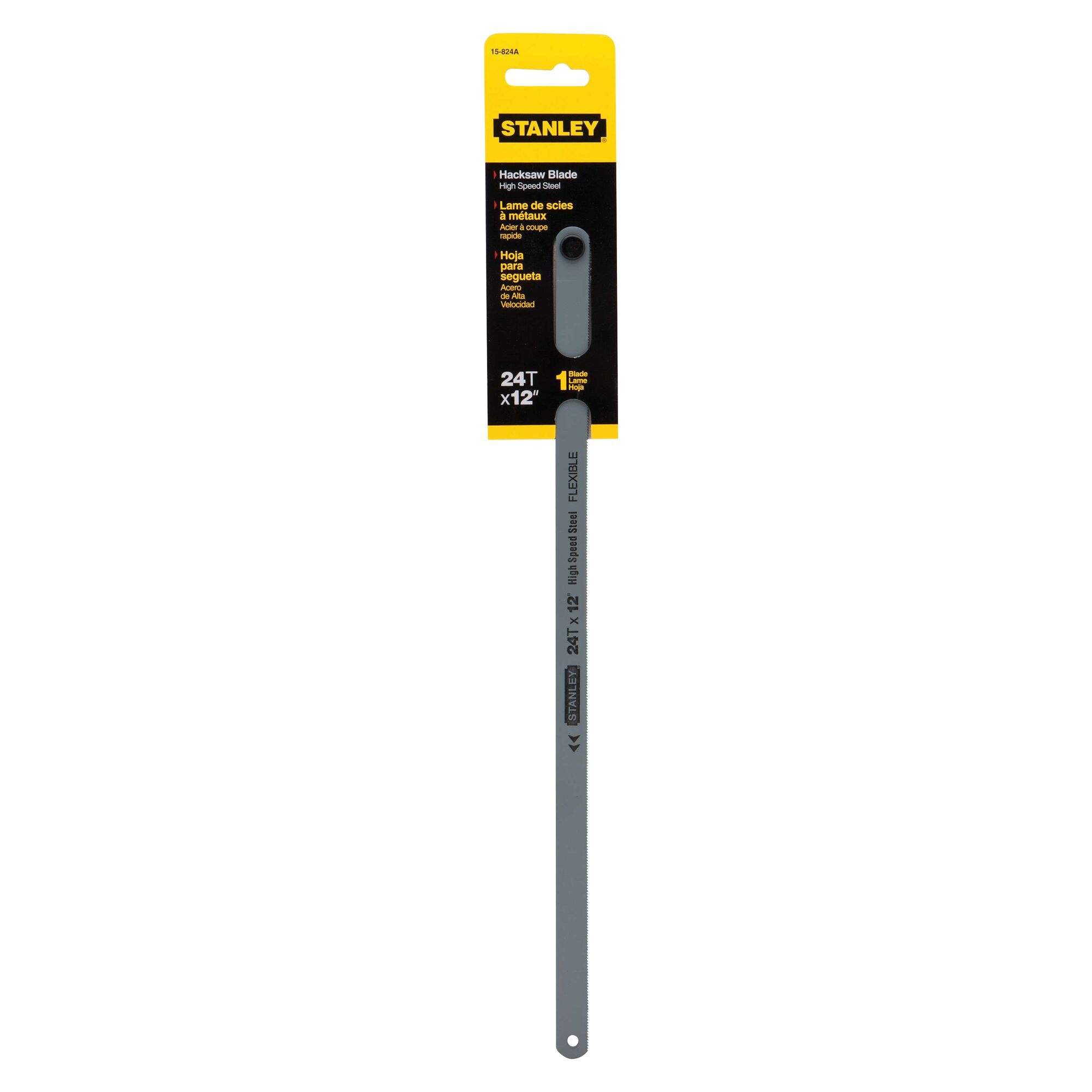 STANLEY 15-824A Hacksaw Blade, 1/2 in W, 12 in L, 24 TPI, Steel Cutting Edge