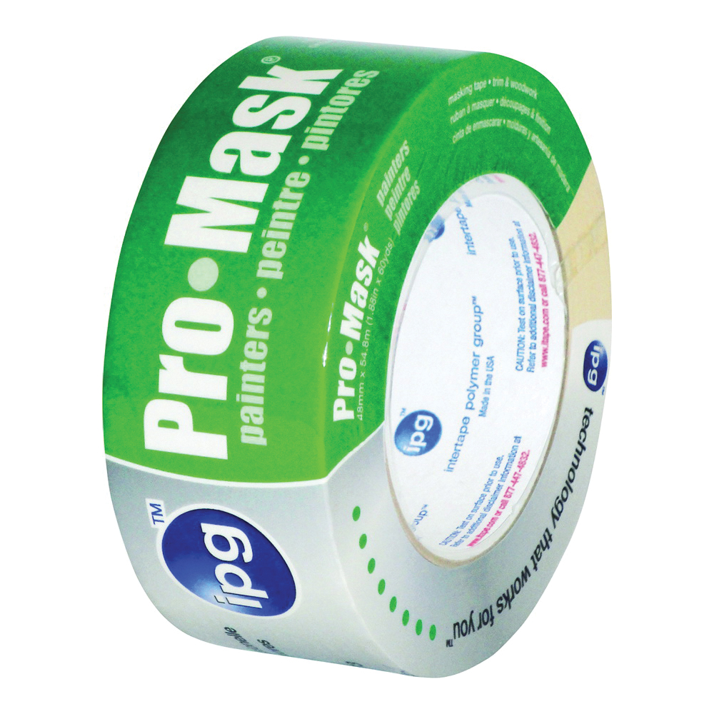 IPG 5204-2 Painter's Masking Tape, 60 yd L, 1.87 in W, 6 mil Thick, Crepe Paper/Synthetic Rubber Backing, Beige