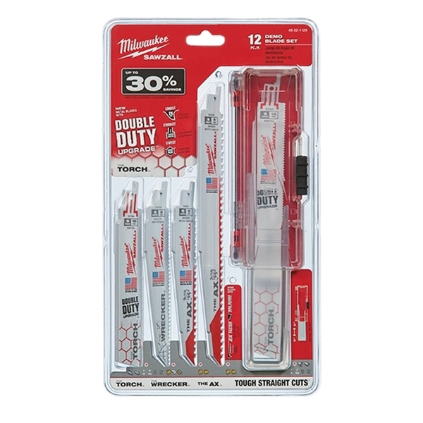 Milwaukee 49-22-1129 Reciprocating Saw Blade Set, 12-Piece, Bi-Metal, White, Bright