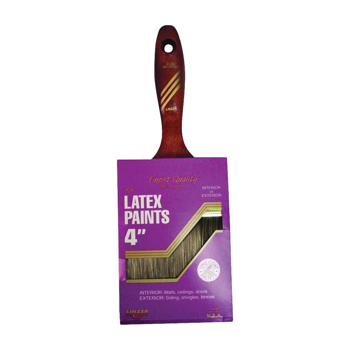 Linzer 3180-4 Paint Brush, Natural/Sable Brown, Wood Handle, 4 in W, 3-1/2 in L Bristle, Polyester Bristle
