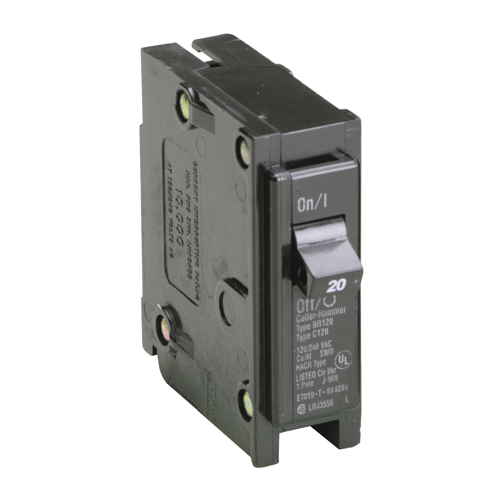 Cutler-Hammer BR120 Mini Circuit Breaker, Type BR, 20 A, 1-Pole, 120/240 V, Plug