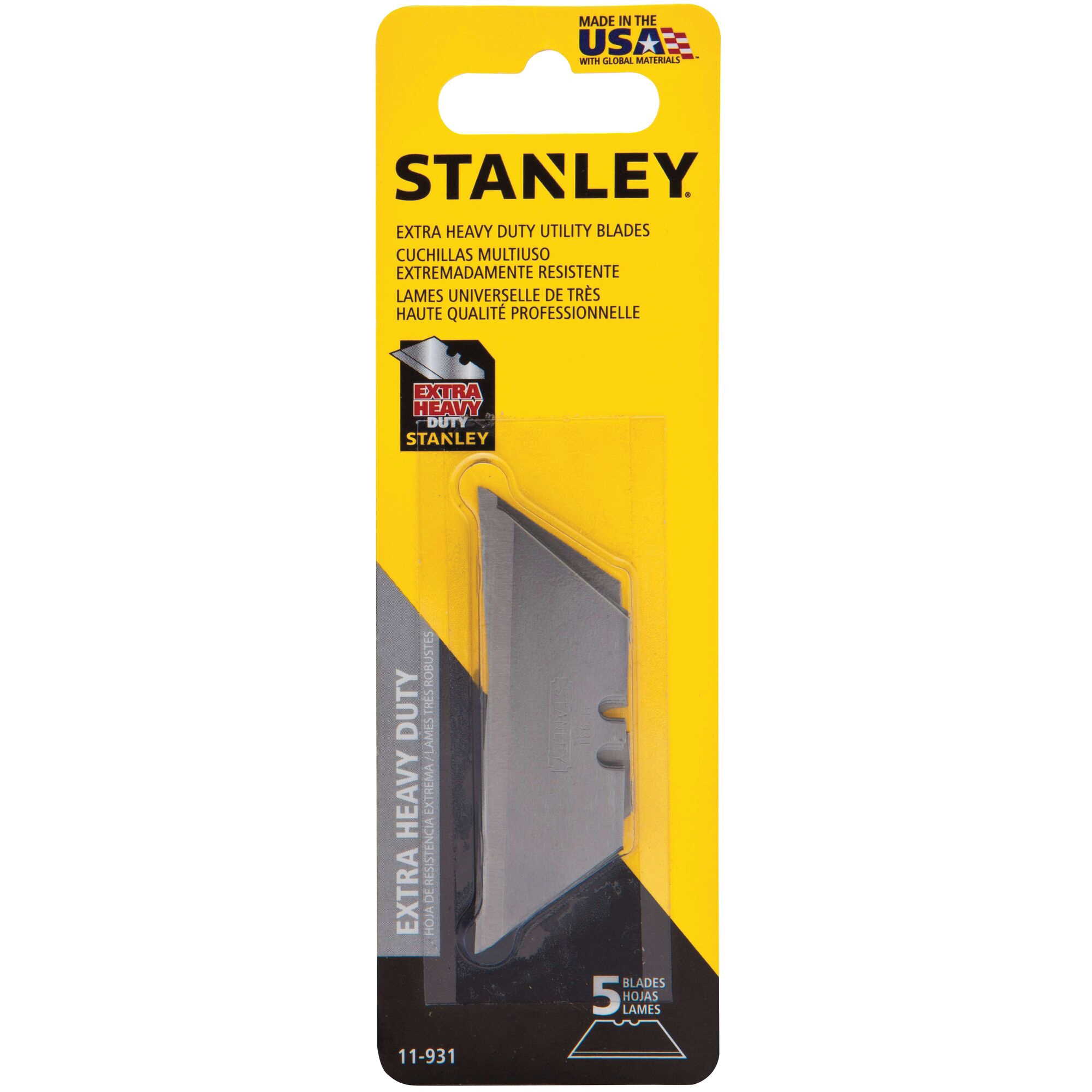 STANLEY 11-931 Utility Blade, 2-7/16 in L, Carbon Steel, 2-Point, 1/PK