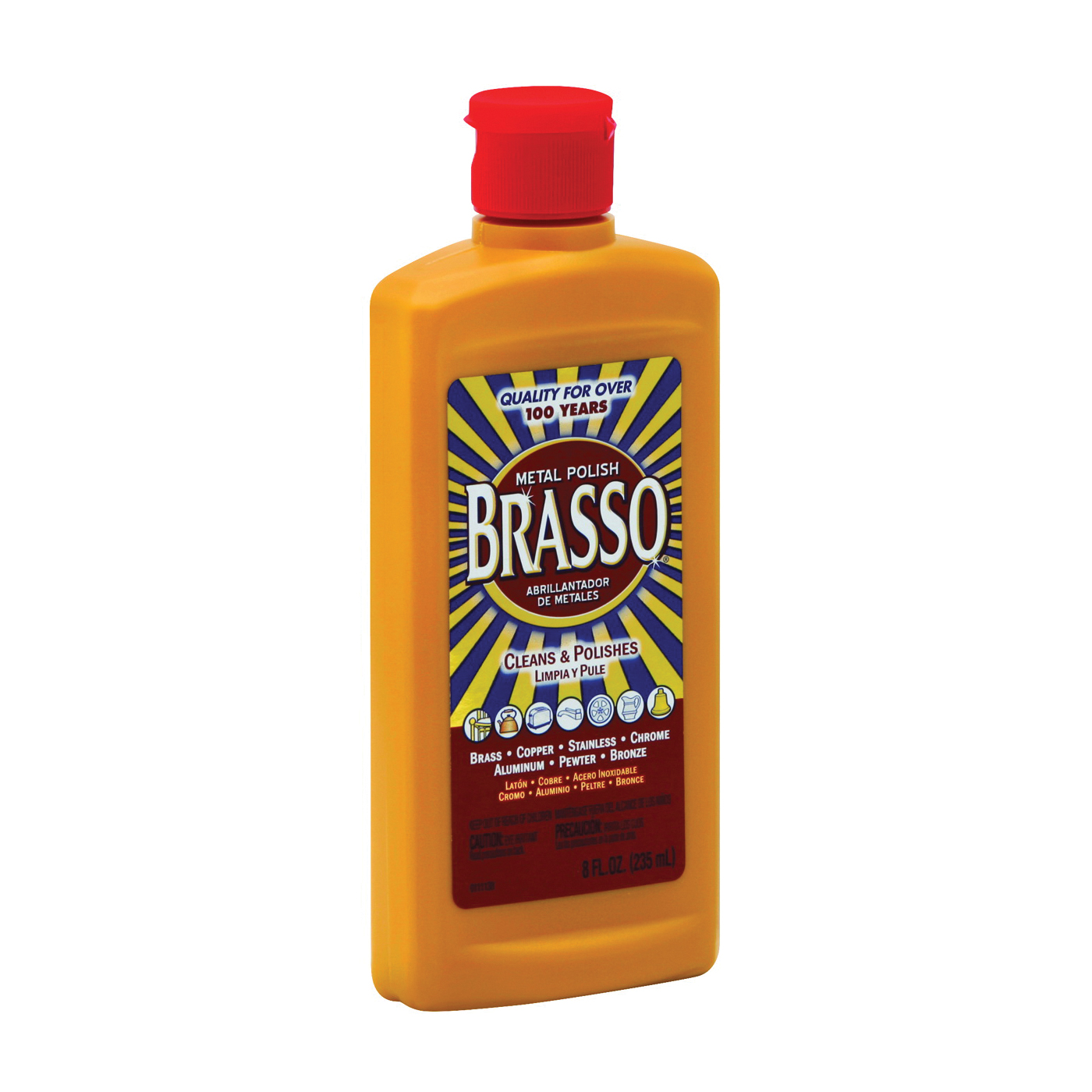 Brasso 2660089334 Polish, 8 oz Bottle, Liquid, Ammonia, Light Tan