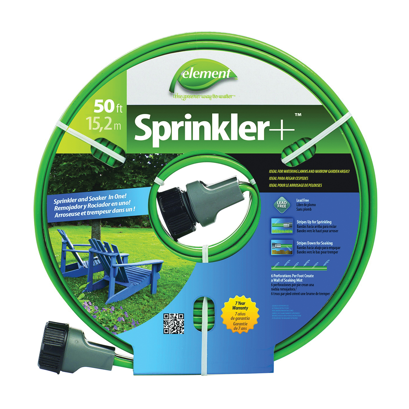 Swan ELTECV050 Sprinkler Hose, 50 ft L, Rubber, Green