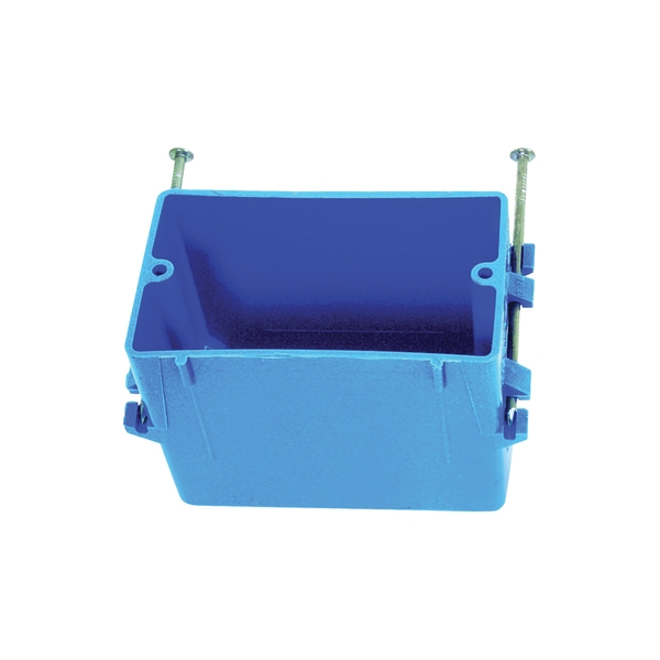 Carlon B118A Outlet Box, 18 cu-in, 1-Gang, 4-Knockout, PVC, Blue, Captive Nail