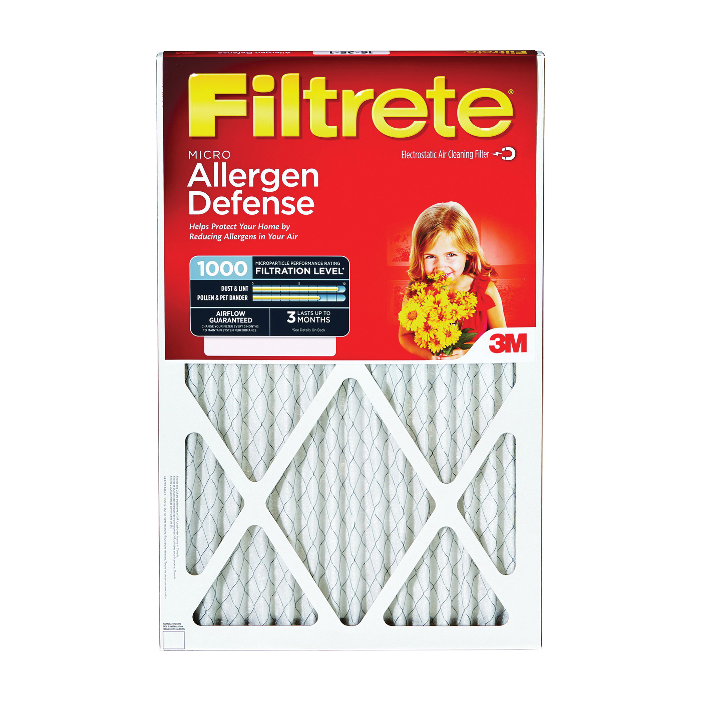 Filtrete 9802-2PK-HDW Air Filter, 1 in Thick, 20 in L, 20 in W, 11 MERV, 1000 um MPR