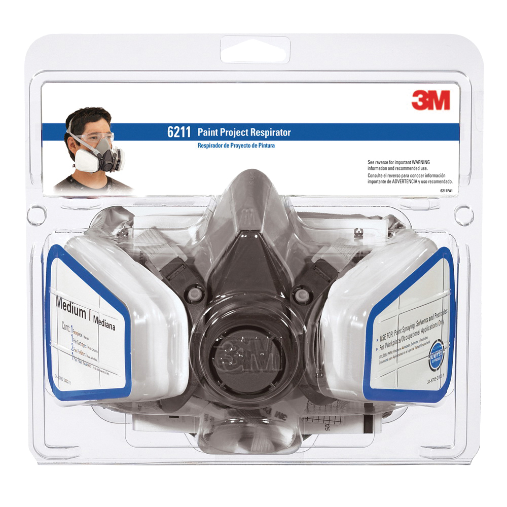 3M 6211PA1-A/R6211 Valve Paint Respirator, M Mask, P95 Filter Class, Dual Cartridge, Black/Blue/Gray