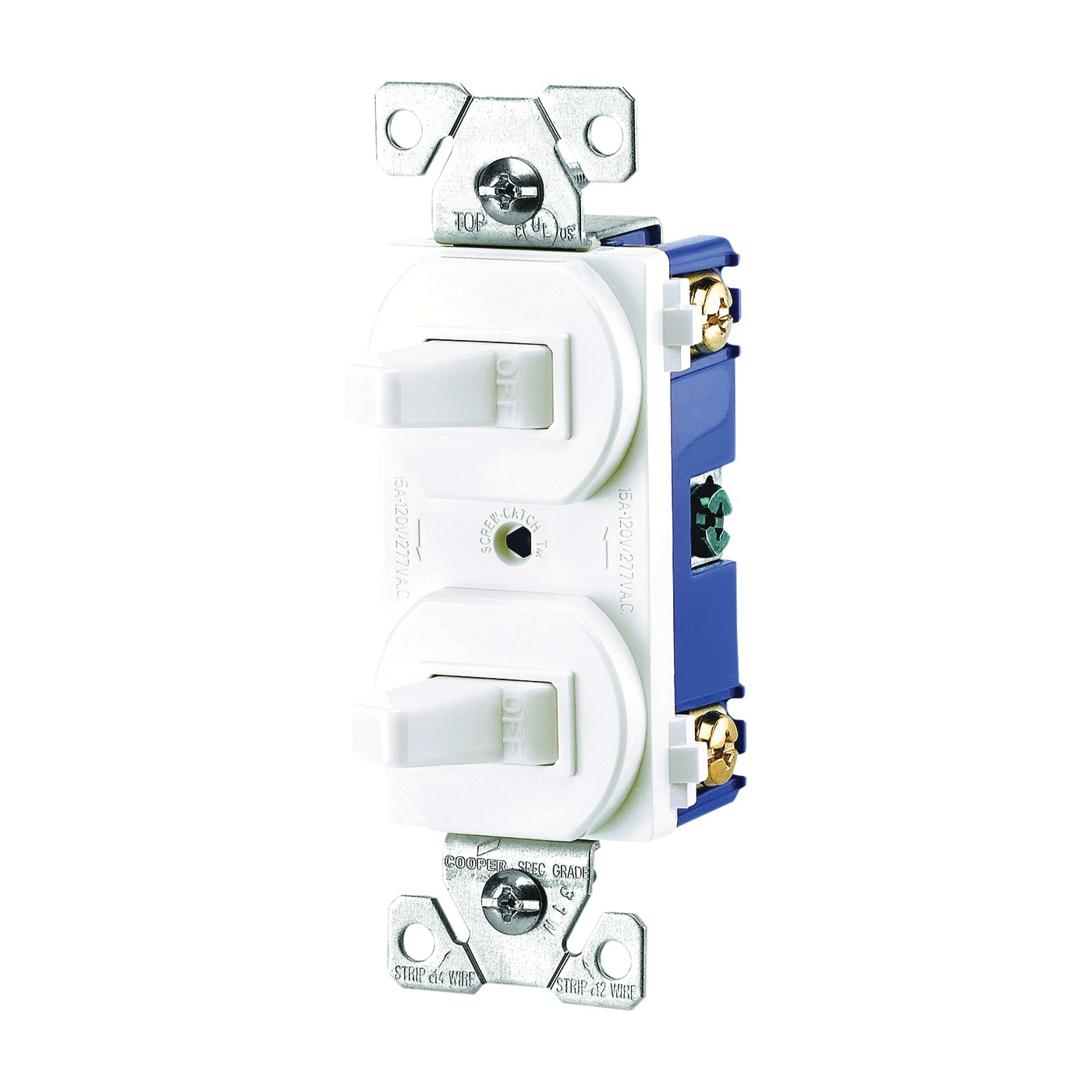 Eaton 271W-BOX Combination Switch, 15 A, 120/277 V, SPDT, Screw Terminal, Thermoplastic Housing Material, White