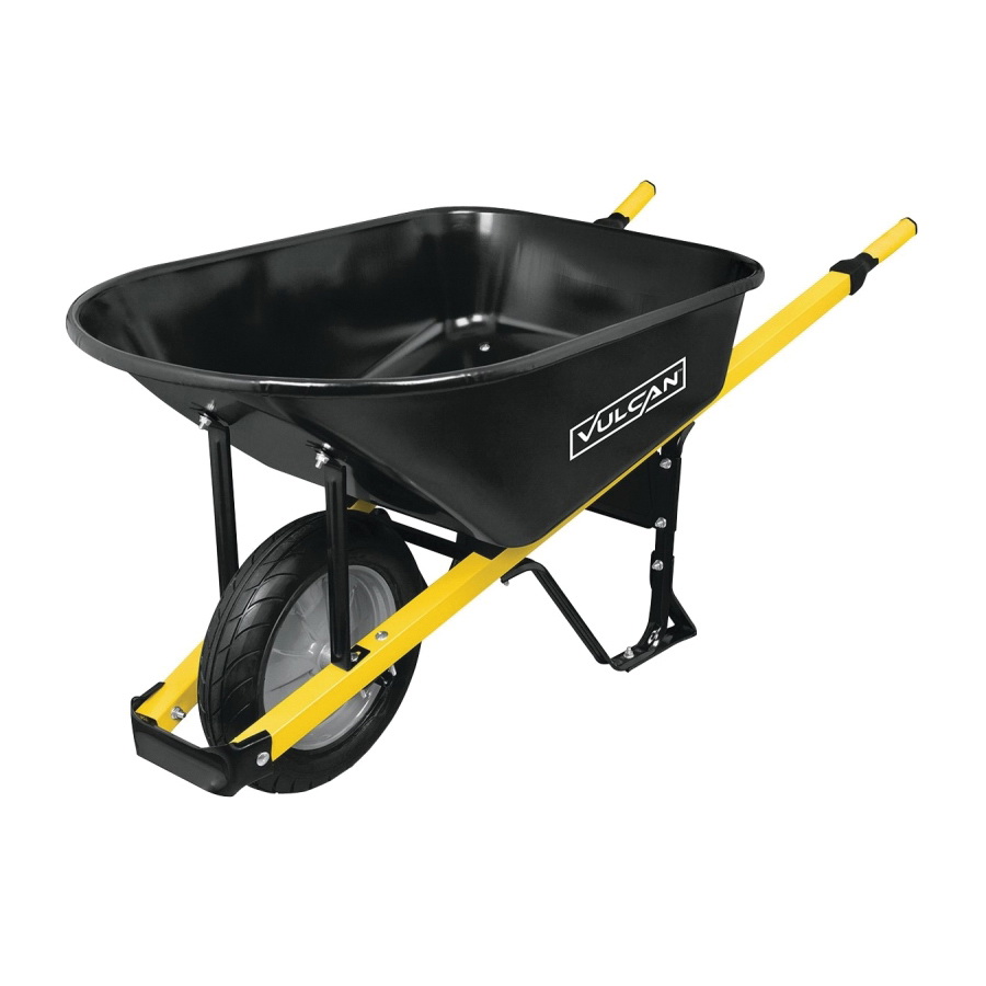 Vulcan 34472 Contractor Wheelbarrow, 6 cu-ft Volume, Steel, 1 -Wheel, Flat-Free Wheel, 16 in Wheel, Cushion Grip Handle