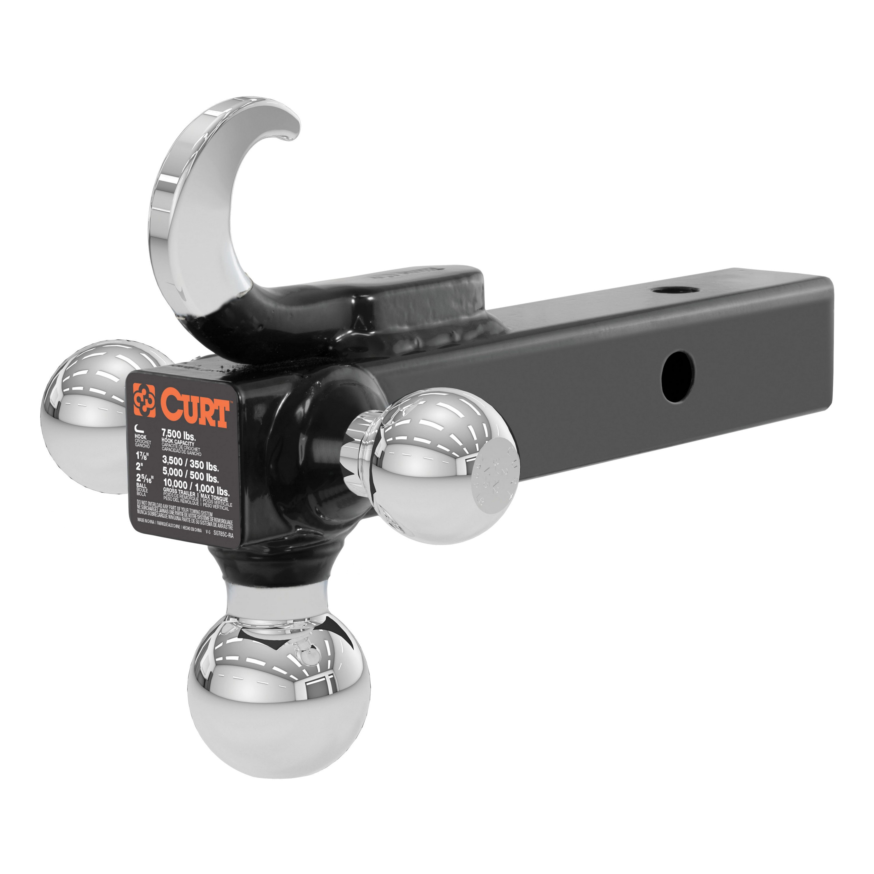 Curt 45675 Ball-Mount, 1-7/8, 2, 2-5/16 in Dia Hitch Ball, Steel, Carbide
