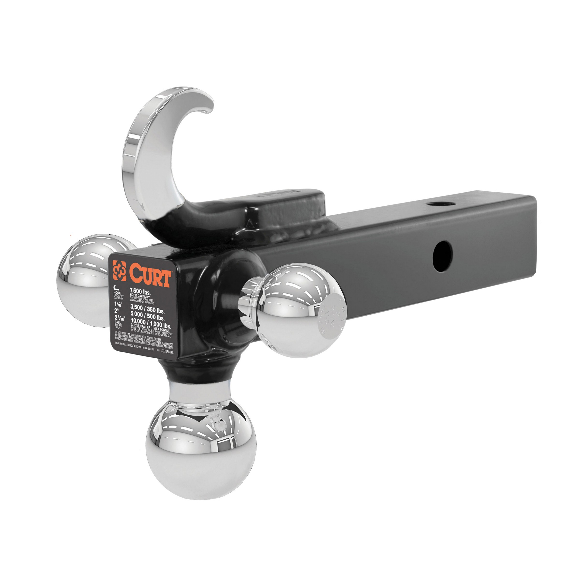 Curt 45675 Ball-Mount, 1-7/8, 2, 2-5/16 in Dia Hitch Ball, Steel, Carbide