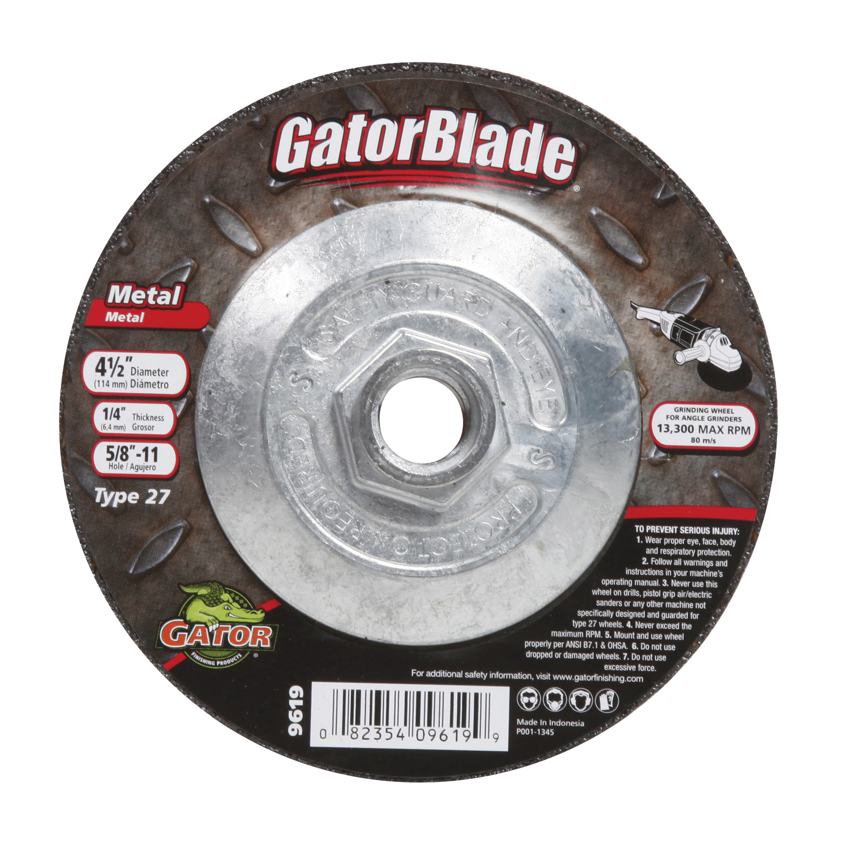 GatorBlade 9619 Cut-Off Wheel, 4-1/2 in Dia, 1/4 in Thick, 5/8-11 in Arbor, 24 Grit, Silicone Carbide Abrasive