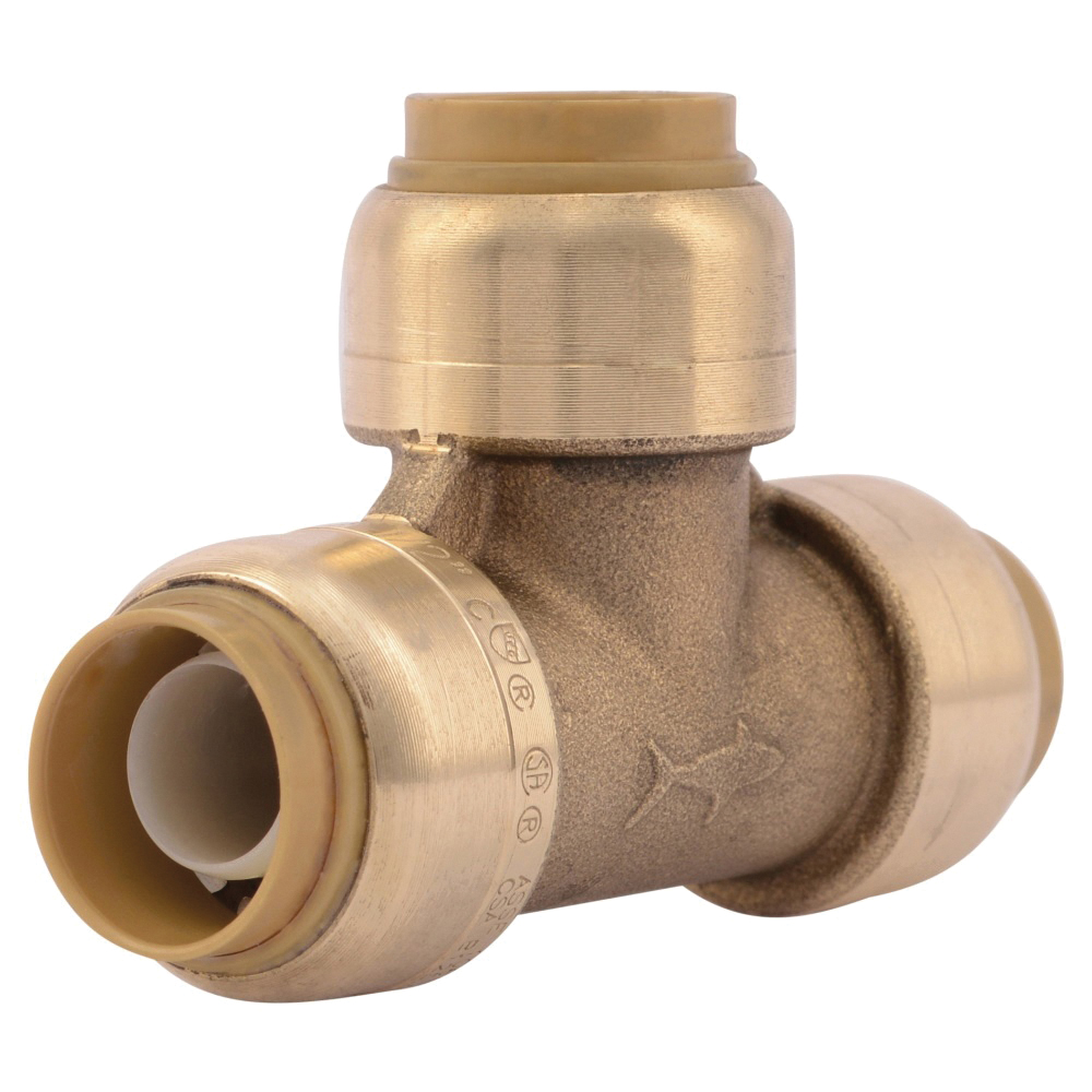 SharkBite U362A Pipe Tee, 1/2 in, Push-to-Connect, Brass