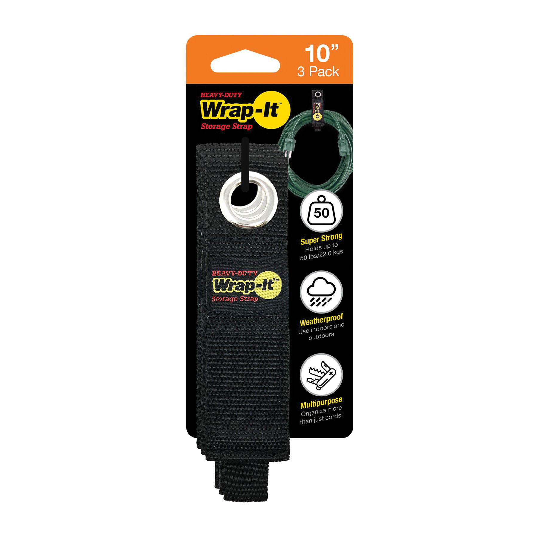 Wrap-It Storage 103-20BX Medium Storage Strap, 2.9 in Dia, 1-1/2 in W, 10 in L, Polypropylene, 50 lb Working Load