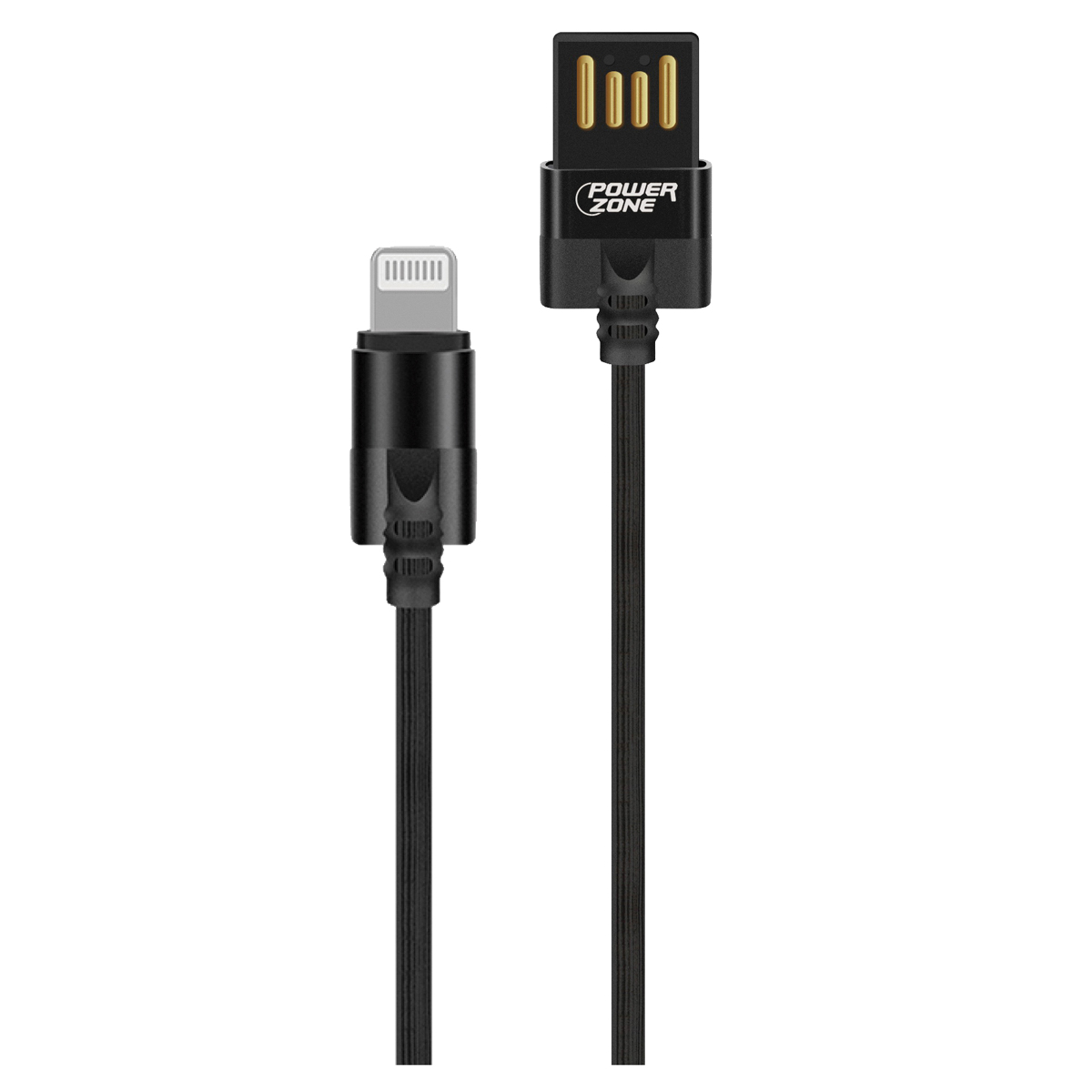 PowerZone T56-LIGHTNING Micro Charging Cable, PVC Sheath, Black Sheath, 3 ft L