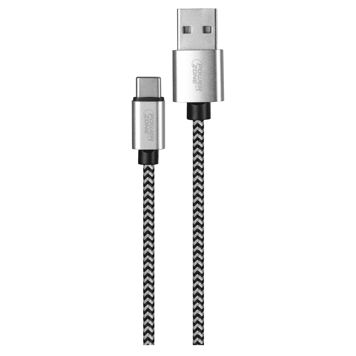 PowerZone KL-029X-2M-TYPE C Charging Cable, Type C, USB, Black/White Sheath, 6 ft L
