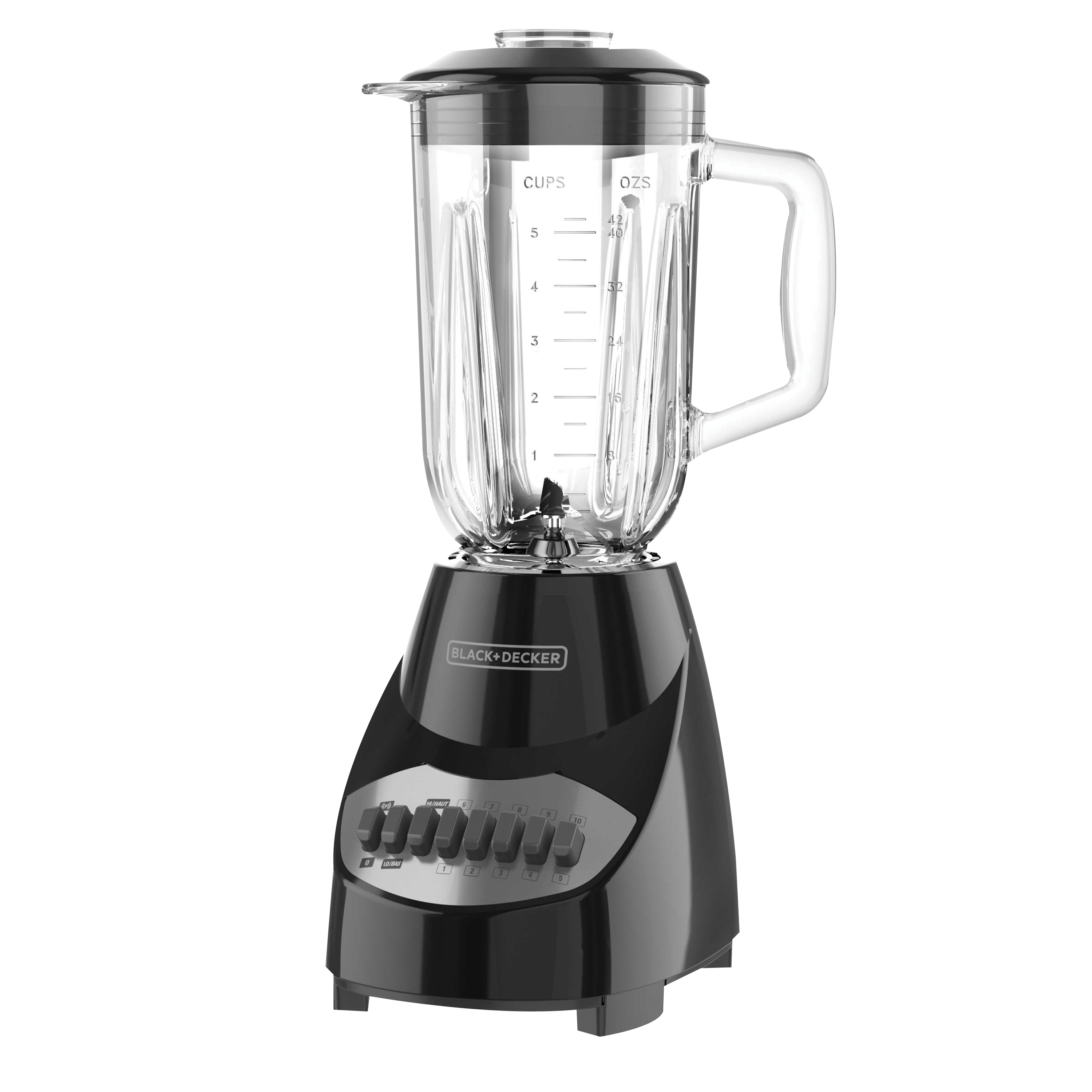 Black+Decker BL2010BG Countertop Blender, 40 oz Bowl, 550 W, 10-Speed, Plastic, Black, Glass Bowl