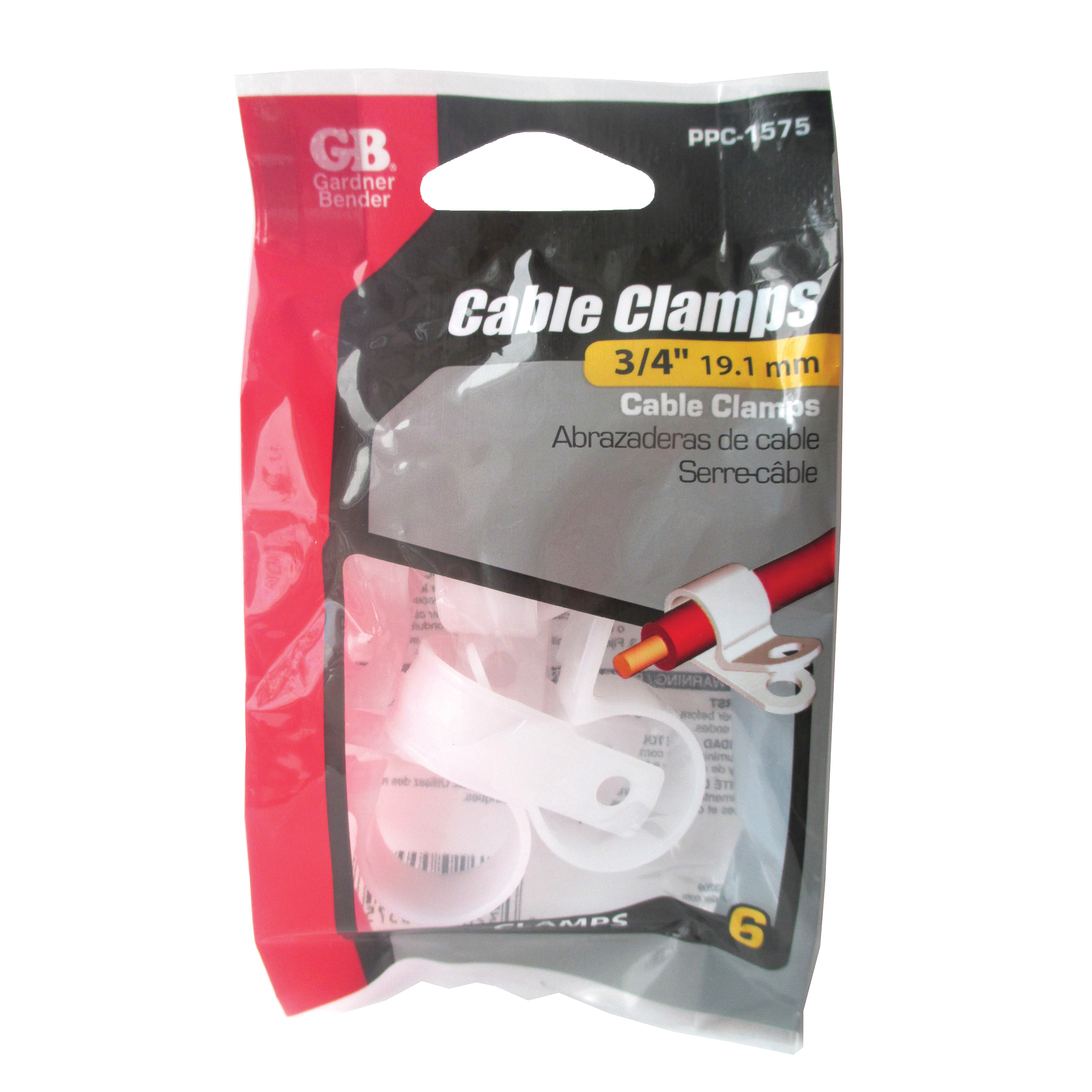 Gardner Bender PPC-1575 Cable Clamp, 3/4 in Max Bundle Dia, Plastic, White