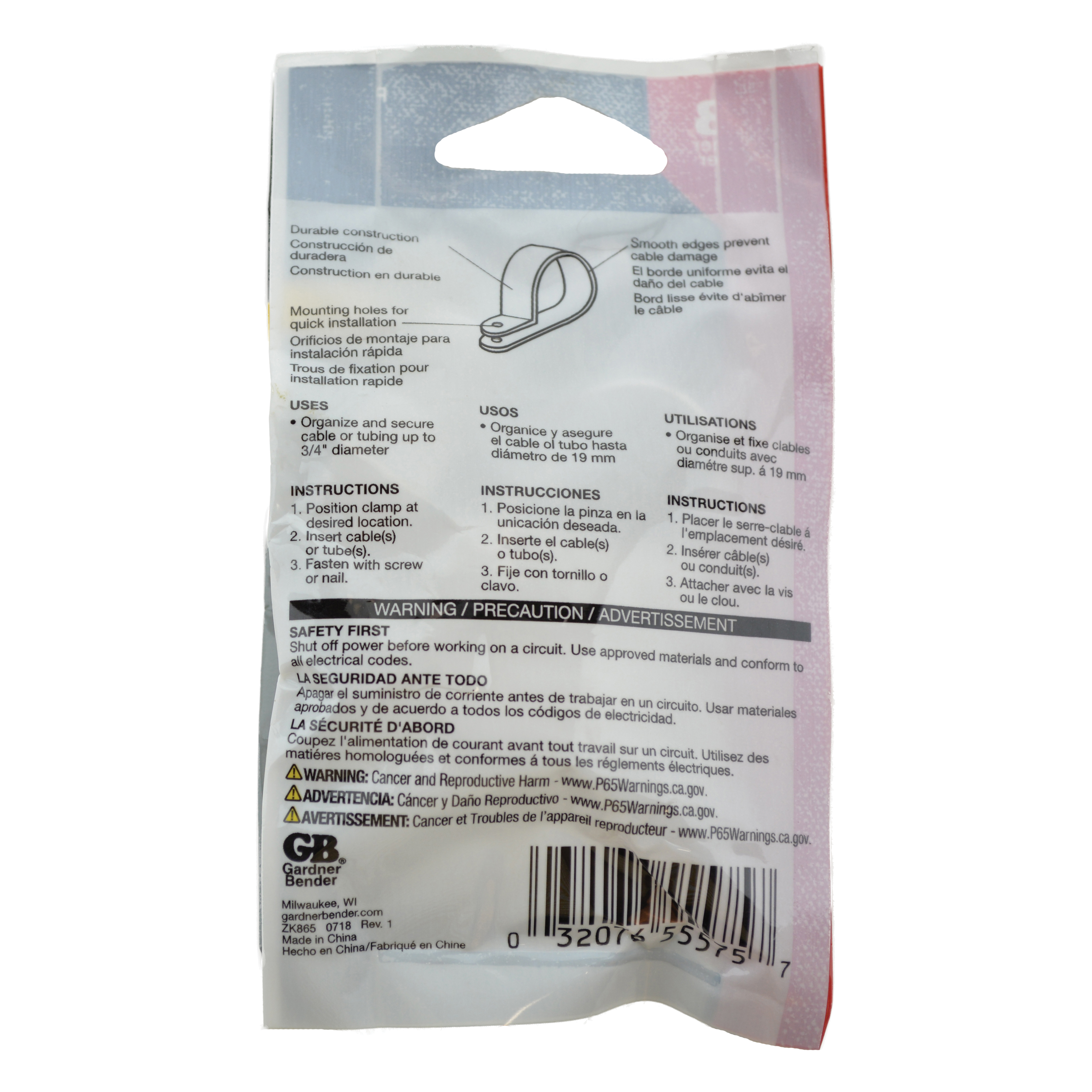 Gardner Bender PPC-1575 Cable Clamp, 3/4 in Max Bundle Dia, Plastic, White