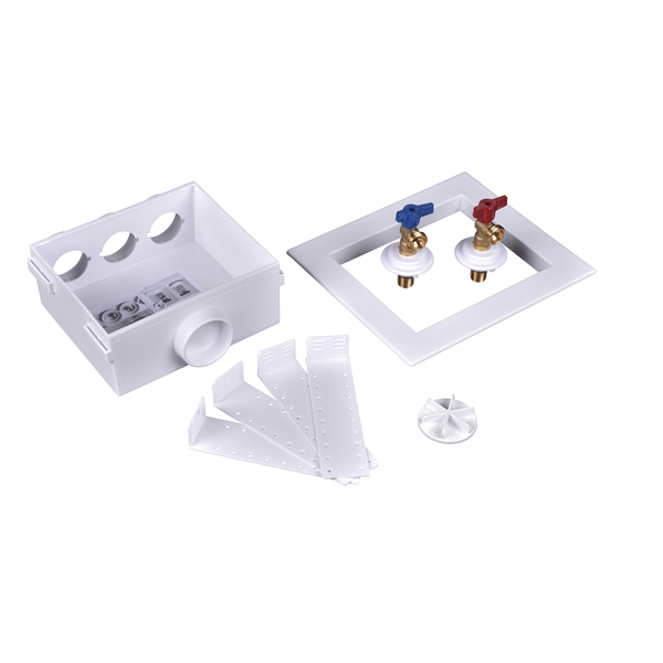 Oatey 38529 Washing Machine Outlet Box, 1/2 in Connection, Brass/Polystyrene